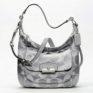 Grey Coach Bag. KRISTIN SIGNATURE SATEEN HOBO